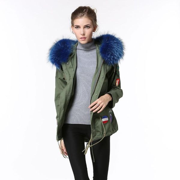 

women's jackets 2021 spring women outerwear designs clothing army green coats with blue raccoon fur collar hooded jacket, Black;brown