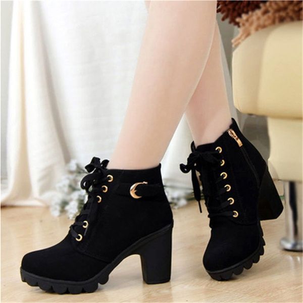 

designers boots women short boot thick heels wild black matte female shoes platform combat boots designer high heel winter keep warm non sli