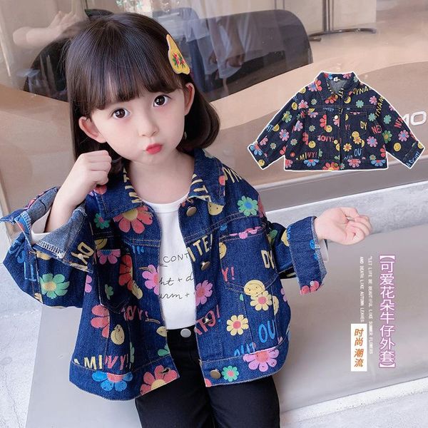 

jackets girls' children's clothing flower print denim jacket jeans fashion clothes girls kids winter, Blue;gray