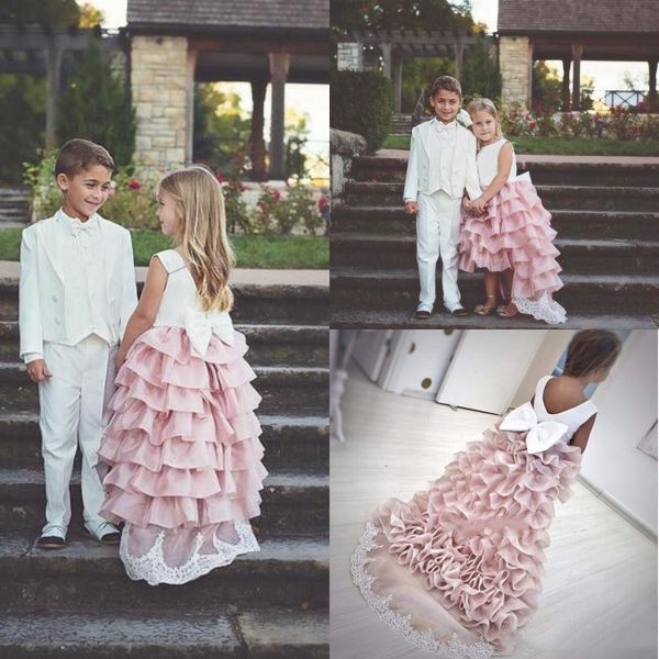 

arrival blush pink ruffles flower girl dress long princess party prom cute formal pageat gown, White;blue
