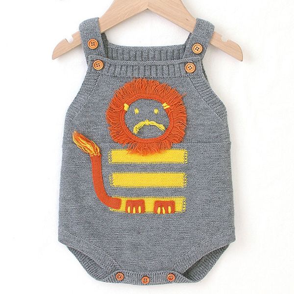 

autumn winter warm little lion jumpsuits clothes sleeveless solid knit sweater rompers for kids baby girls boys 210429, Blue