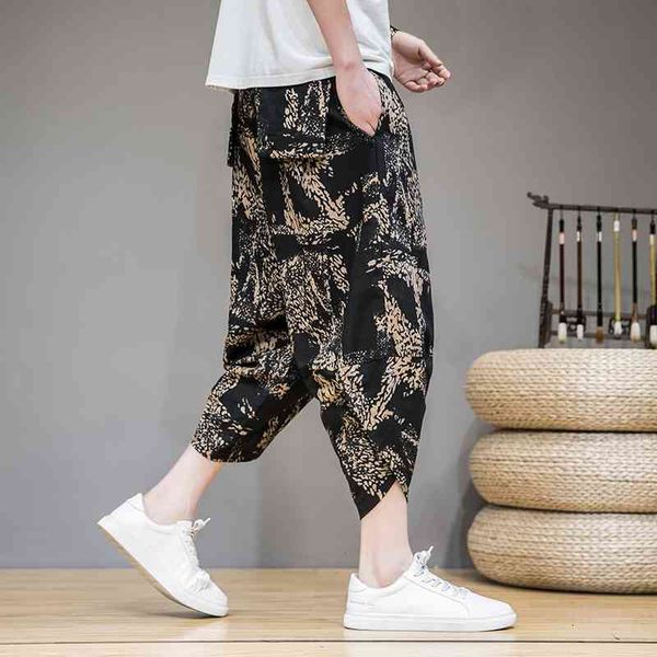 

men's pants harem drop crotch pockets joggers printed casual trousers loose hip hop streetwear baggy cotton wide leg lzaf, Black