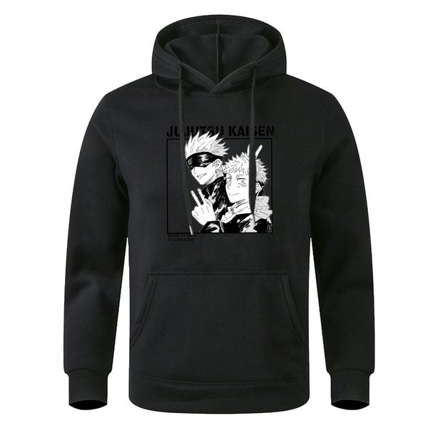 

jujutsu men's hoodie, kaisen gojo satoru yuji itadori print, loose and casual, winter harajuku wool animation clothing, Black