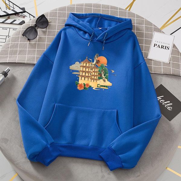 

men's hoodies & sweatshirts thick fashion streetwearancient chinese architecture printing men warm casual male hoody oversize winter ho, Black