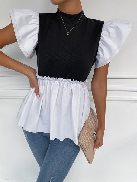 

ruffle hem butterfly sleeve o9jq#, White
