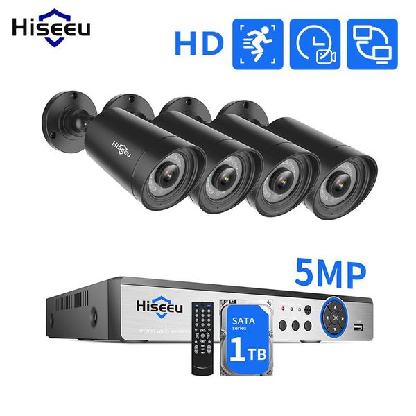 

wireless camera kits hiseeu 5mp ahd security surveillance system kit face & human detection 8ch dvr h.265 day/night recording outdoor