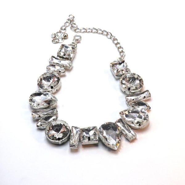 

chains ins fashion crystal necklace exaggerated glass large rhinestone super flash short clavicle chain personality female, Silver