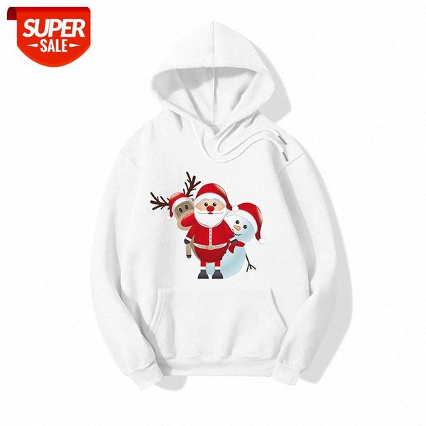 

fleece hooded sweater female santa printed long sleeve loose #jr69, Black