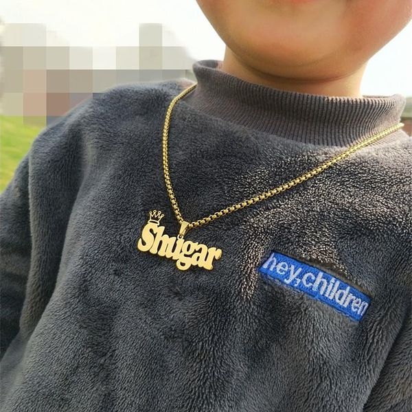 

custom name necklace for women stainless steel personalized nameplate pendant fashion box chain unique crown charm bff jewelry chains, Silver