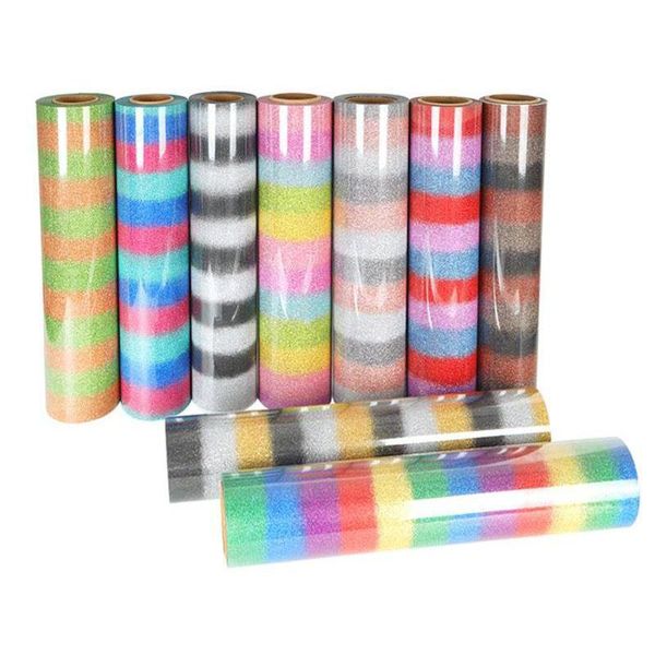 

window stickers 30x100cm/roll rainbow glitter heat transfer film iron on for clothes htv shirt high elastic decor easy to cut