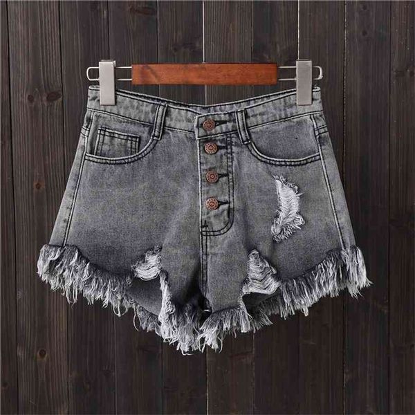 

vintage ripped hole fringe 5 colors denim shorts women casual korean jeans summer girl 210719, White;black