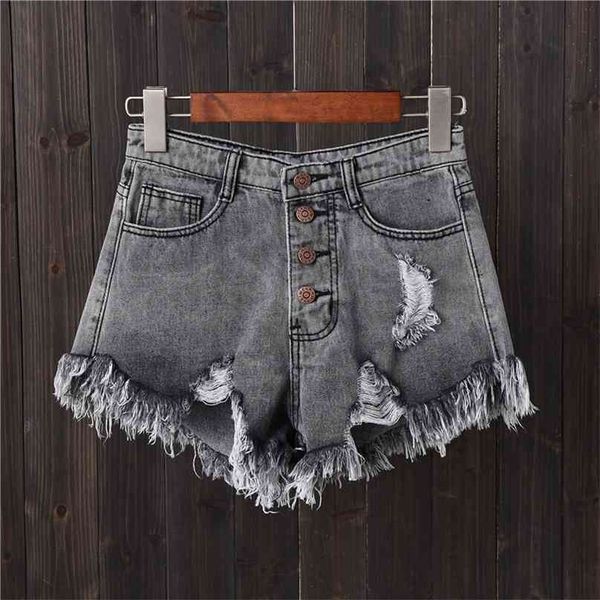 Vintage Ripped Loch Fransen 5 Farben Denim Shorts Frauen Casual Koreanische Jeans Sommer Mädchen 210719