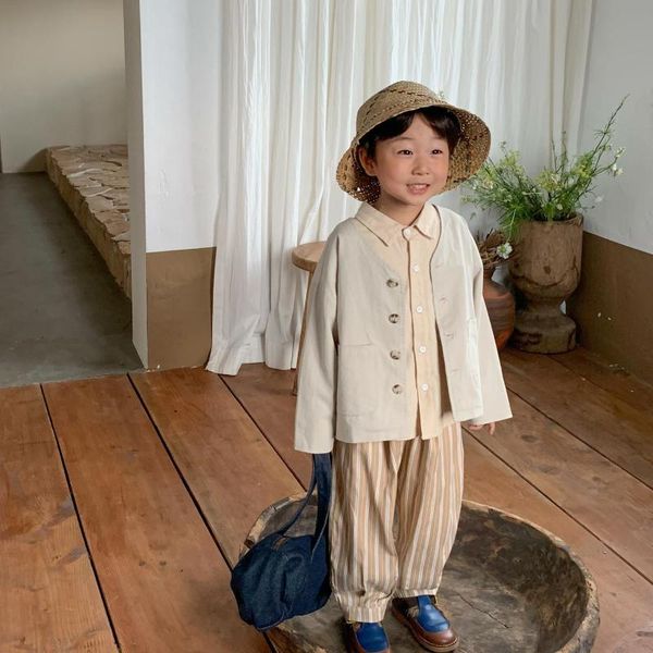 

jackets autumn boys korean style 2021 solid color washed cotton kids soft loose outwears, Blue;gray