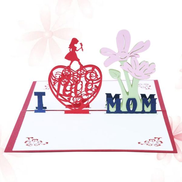 

greeting cards i love mom wish hollow papercraft for mother's day (red)