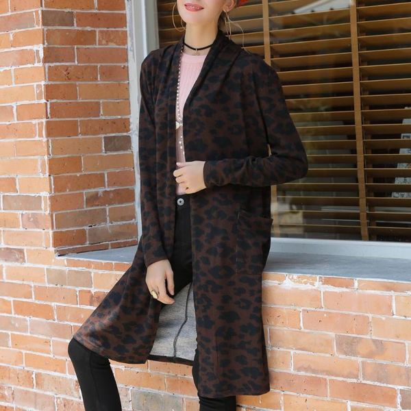 

outerwear winter clothing coat autumn cardigan smock leopard print sleeve fashion long cover w1002, Black;brown