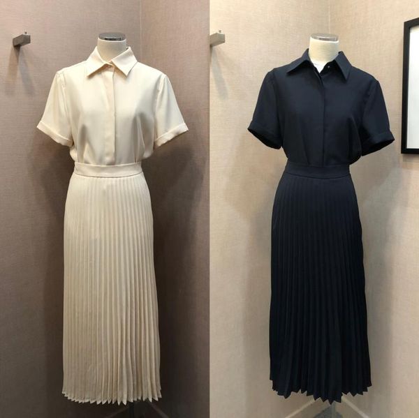 

casual dresses 2021 autumn runway luxury design acetate elegant office business style mid calf pleated dress, Black;gray