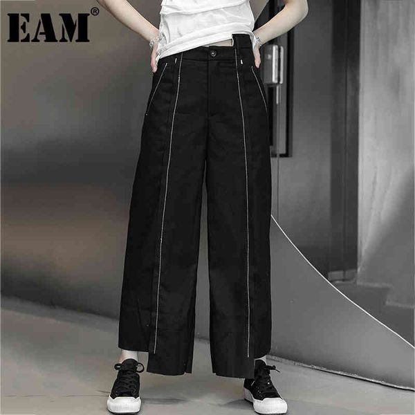 

[eam] high waist black wide leg irregular burr long trousers loose fit pants women fashion spring autumn 1dd7709 21512, Black;white