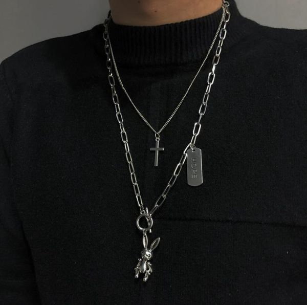 

pendant necklaces fashion multilayer hip hop long chain necklace for women men jewelry coin cross accessories gifts, Silver
