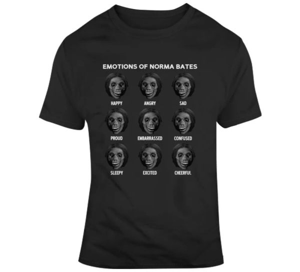 

emotions of norma bates psycho horror funny fan t shirt, White;black
