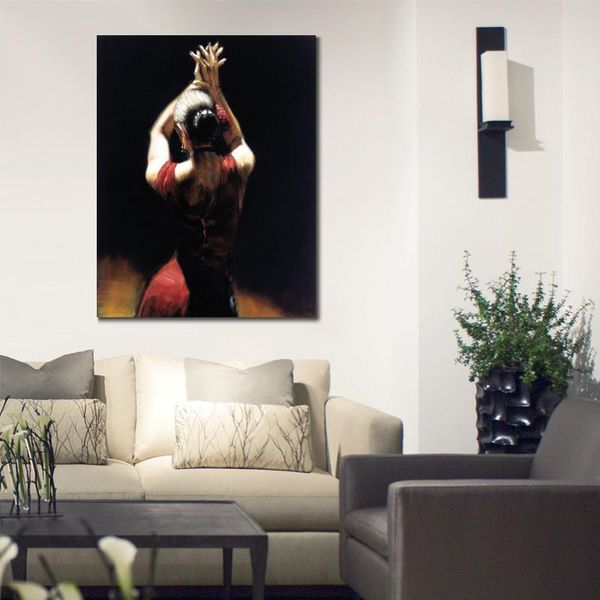 Dipinti ad olio su tela fatti a mano Ballerina di flamenco in rosso Figura moderna Bella donna Opera d'arte per la decorazione della parete di casa