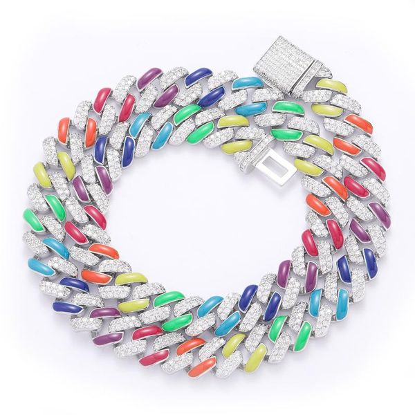 

chains 12mm cuban chain necklace hip hop colorful rainbow zircon trend male and female accessories, Silver