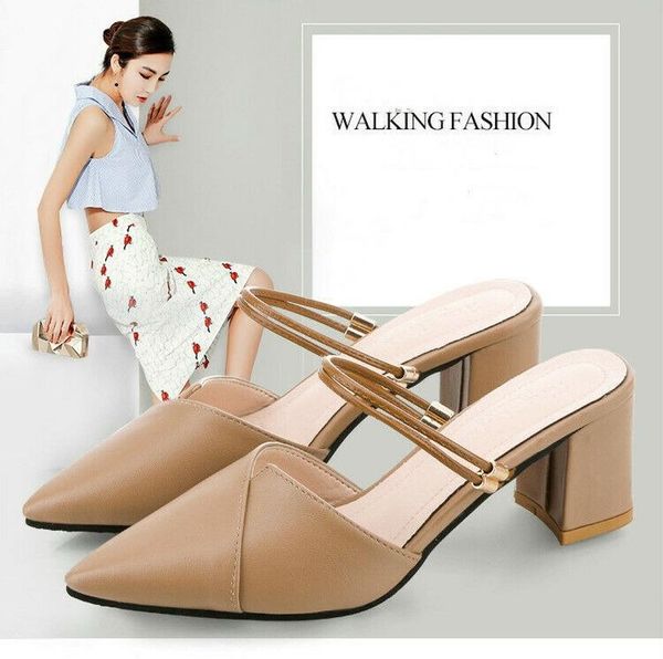 

dress shoes 2021 spring summer fashion ladies elegant squre heel pumps pointed toes flip flops women's two-ways wearing all matching, Black