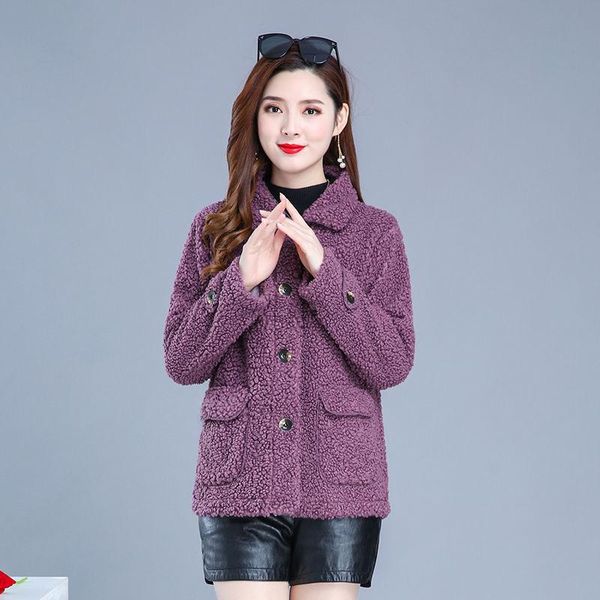 

women's wool & blends lambswool overcoat 2021 female fall winter thickened grain fleece jacket middle-aged mother large size woolen coa, Black