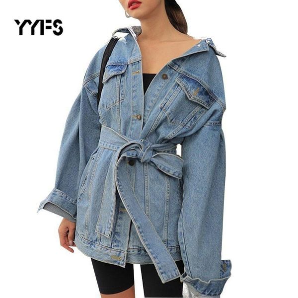 

women's jackets denim women lapel long sleeve high waist lace up bandage female jeans jacket fashion autumn vintage streetwear coat, Black;brown