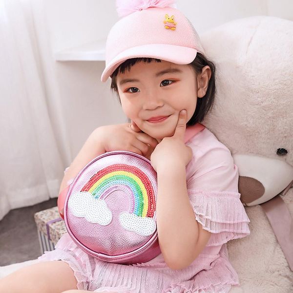 

backpacks kids shoulder bag leather pack adjustable wide strap holiday travel rainbow printed large capacity casual round pockets