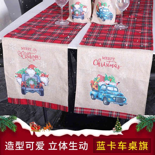 

christmas creative red checkered day table mat santa printed venue decorative flag