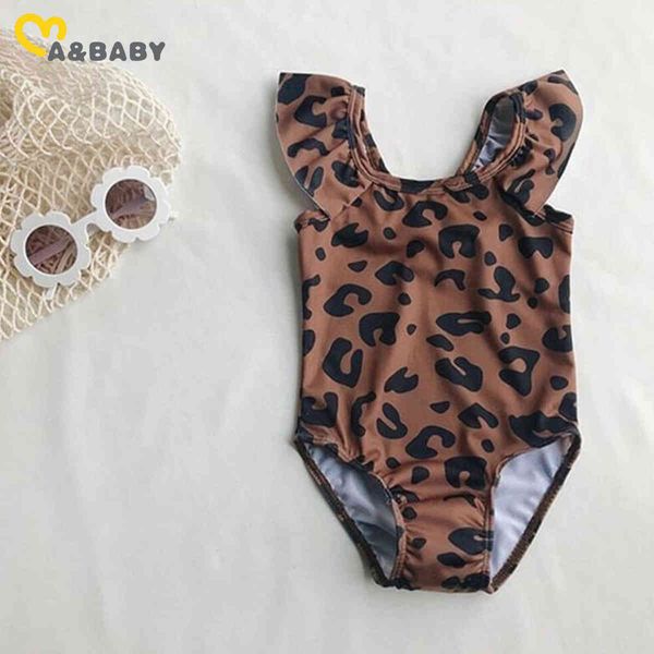 6m-5y verão bebê garoto meninas leopardo maiô babados swimwear crianças crianças beachwear maiô 210515