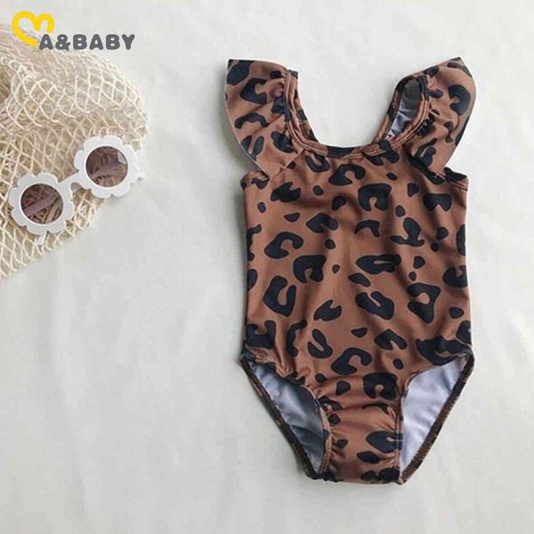 

6m-5y summer baby kid girls leopard swimsuit ruffles swimwear children kids beachwear bathing suit 210515, Black