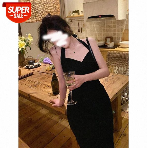 

new products"" slim and thin women's dress with a halter neck lace-up two-tone in the evening by river #vx6z, Black;gray