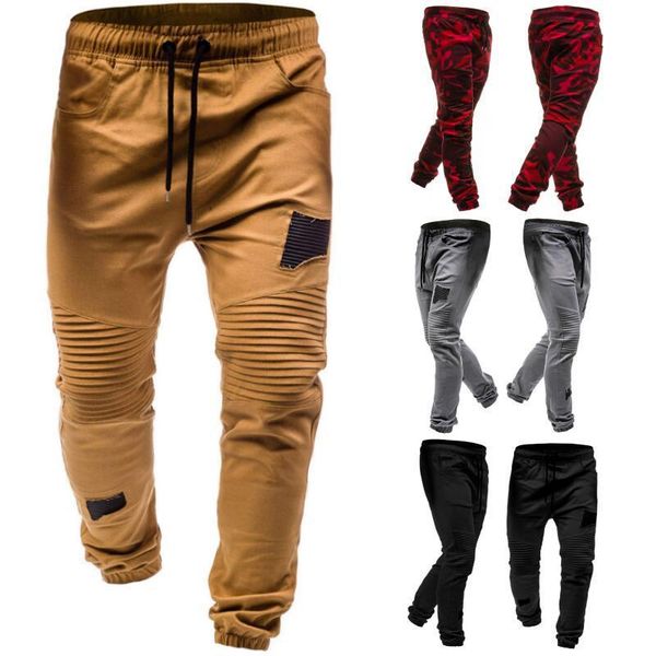 

tactical pants military sweatpants joggers men fold rag splicing slacks lashing leisure trousers cargo men's, Black