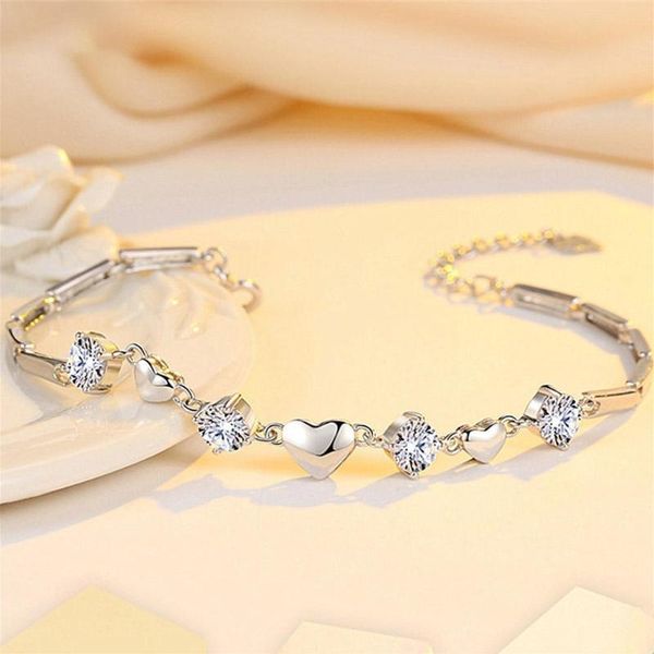 

bangle 2021 fashionk bracelet love heart rhinestone chain jewelry cuff elegant gift for women charm linked jew n8y9, Black