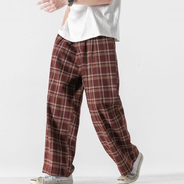 

men's pants mrgb 2021 summer chinese style plaid men casual straight japanese harajuku fashion male trousers couple clothes, Black