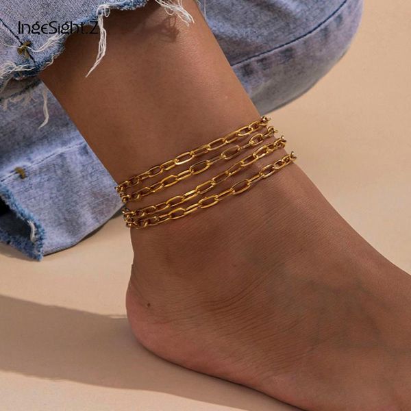 

anklets 4pcs/set vintage for women fashion gold color link chain ankle bracelet summer beach barefoot sandals on foot jewelry, Red;blue