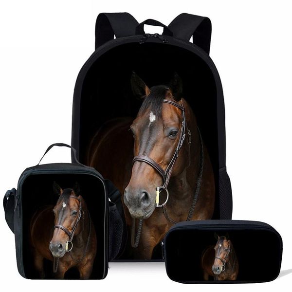 

cute animal horse printing custom pattern school bags for kids 3pcs bag set children shoulder bookbag backpack
