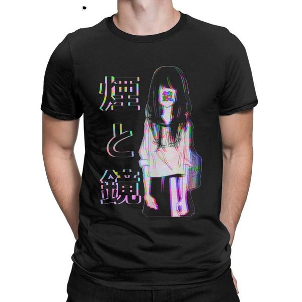 

men's t-shirts mirrors senpai waifu schoolgirl men t shirt sad japanese aesthetic vintage tees short sleeve round neck cotton clothing, White;black