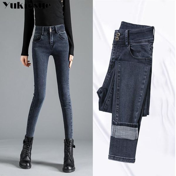 

women's jeans 2021 slim stretch high waist skinny woman female scratch worn feet vintage womens pencil pants women plus size, Blue