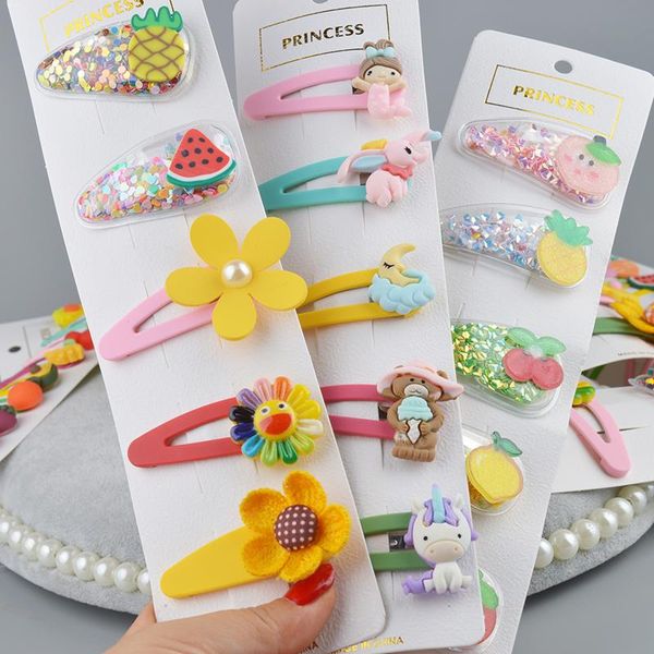 

hair accessories 10/5pcs set girls kids barrette hairpins flower clip cute princess clips bows part for children, Slivery;white