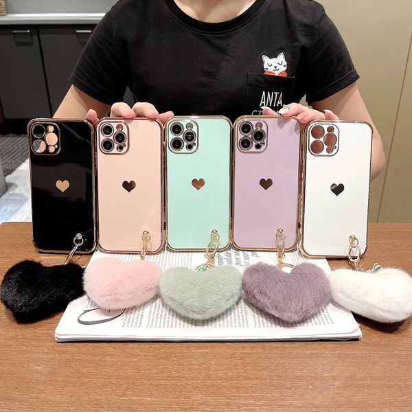 Luxury Love Heart Lint Phone Case для iPhone 11 12 13 PRO MAX XS X XR 7 8 PLUS SE мини-подвесной бампер задняя крышка