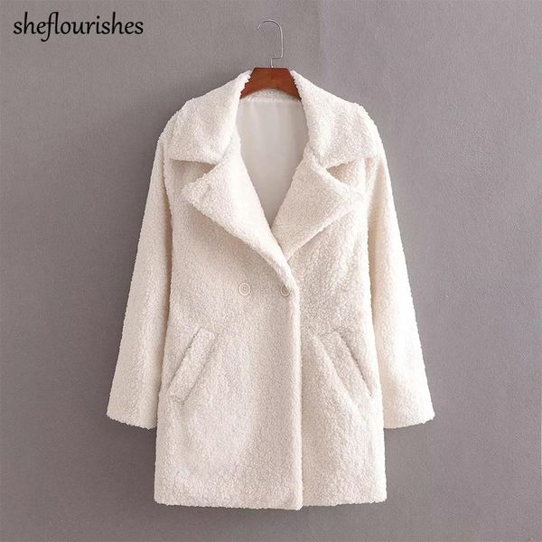 

women's fur & faux 2021 women coat vintage teddy elegant turn down collar jacket double breasted korean long, Black