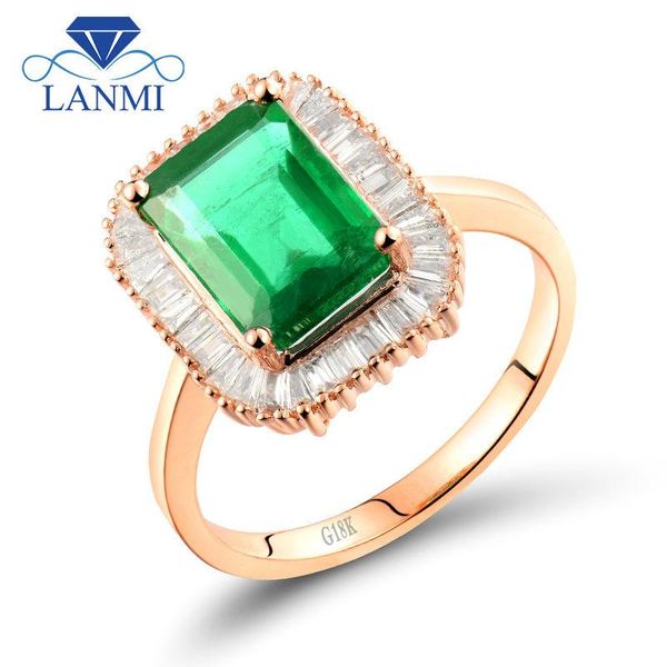 

18kt rose gold natural green emerald real diamond rings for women engagement gemstone jewelry loving whoeslsale gift cluster, Golden;silver