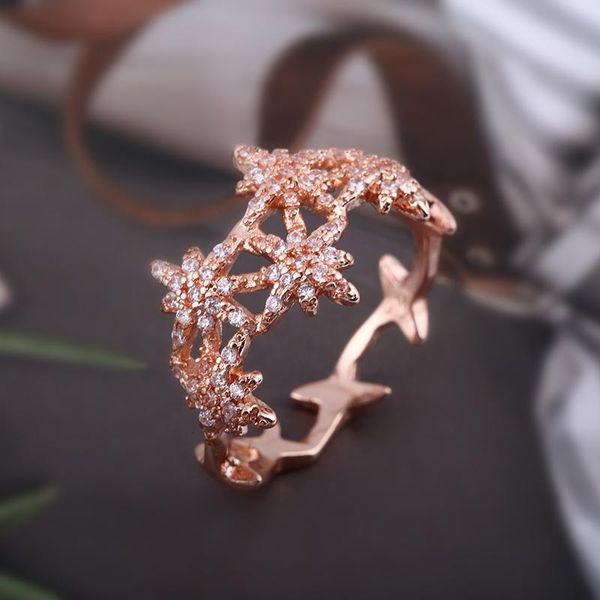 

wedding rings wholesale cute fashion luxury design gold plated cubic zirconia flower ring shiny crystal rose for party, Slivery;golden