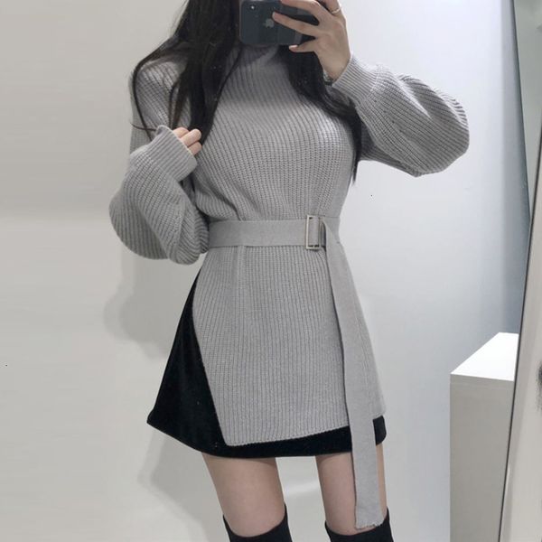 

women's sweaters [ewq] autumn vintage full sleeve o-neck pullovers knits korea style long split loose ladies winter sweater 4 color ql2, White;black