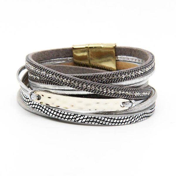 

charm bracelets zg zinc alloy bar bracelet luxury exclusive design genuine leather statement bangles for women with magnetic closure jewelry, Golden;silver