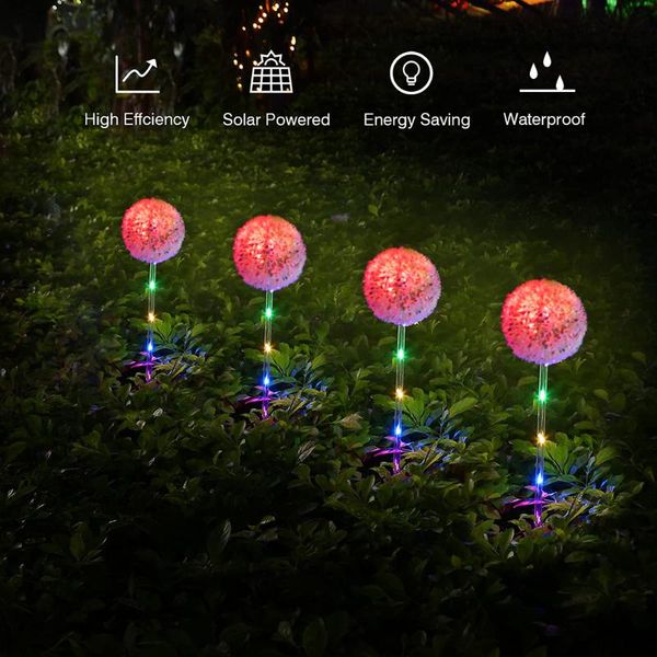 

lawn lamps 2pcs led solar light dandelion flower ball outdoor waterproof garden stakes yard art for home courtyard decoration