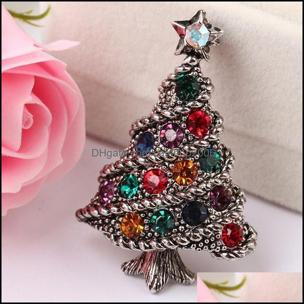 Spille, spille Gioielli Smalto di Natale Retro Strass di cristallo Albero di Natale Spilla Spilla Fascino per donna Uomo Cappotto Panno Aessory Regalo Goccia Deli