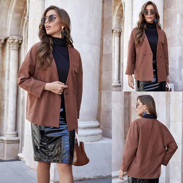 

giubotto donna woman coats autumn winter 2021 ladies long-sleeved woolen jacket single-breasted lapel chamarra mujer women's jackets, Black;brown